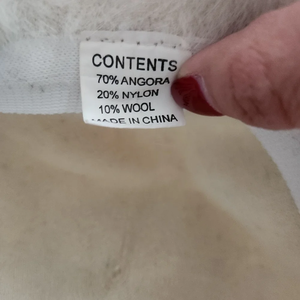 Womens Vintage Fluffy Cream Bucket‎ Hat Zebra Band Angora Wool Blend y2k - Picture 4 of 8